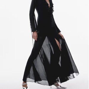 Black Mango flared dress ruffled sleeves
